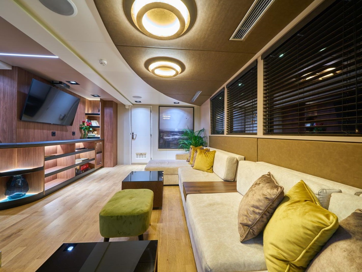 Indoor lounge onboard the Rara Avis gulet in Croatia