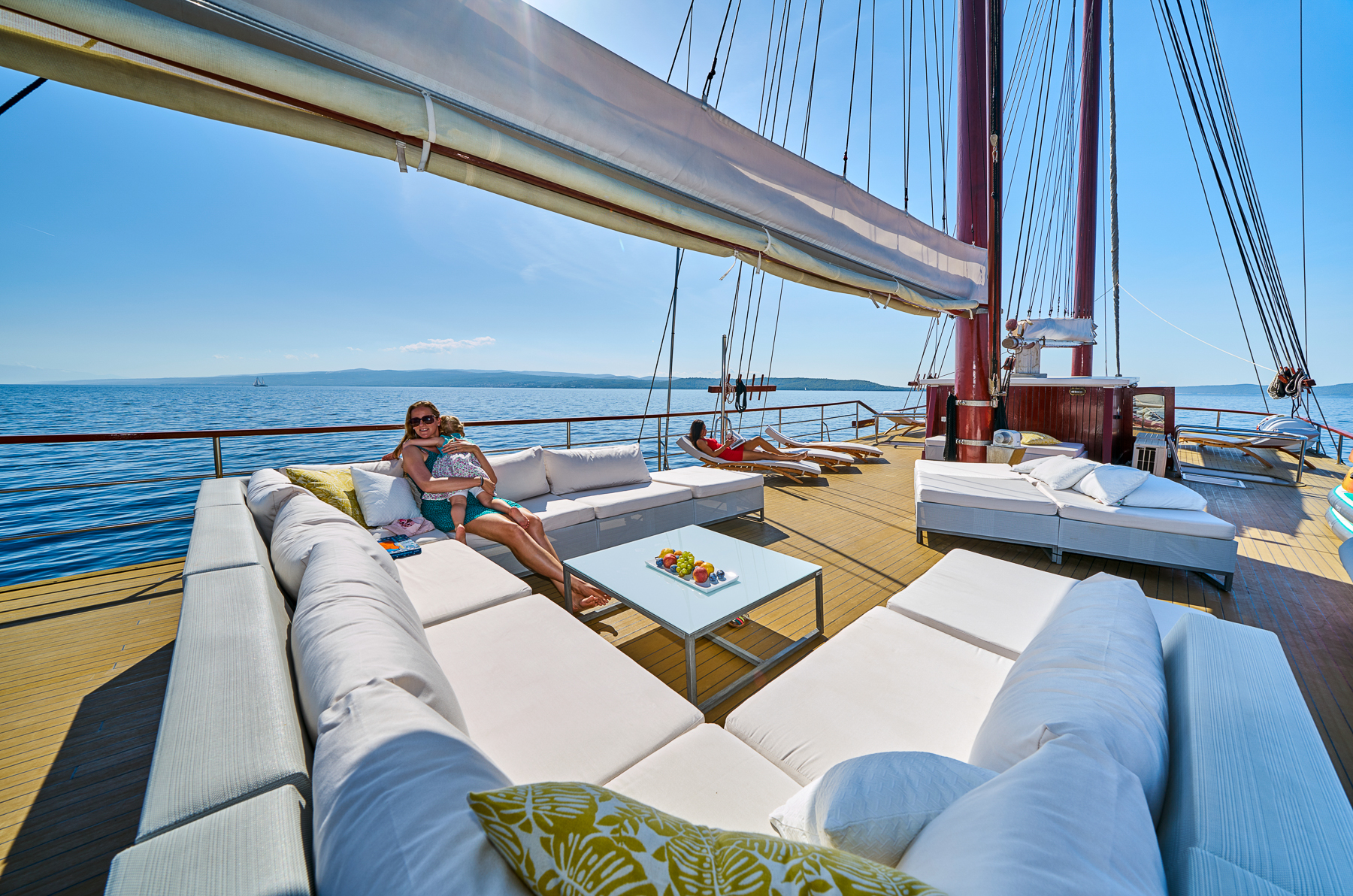 Alfresco lounge onboard the Romanca luxury motor sailer in Croatia