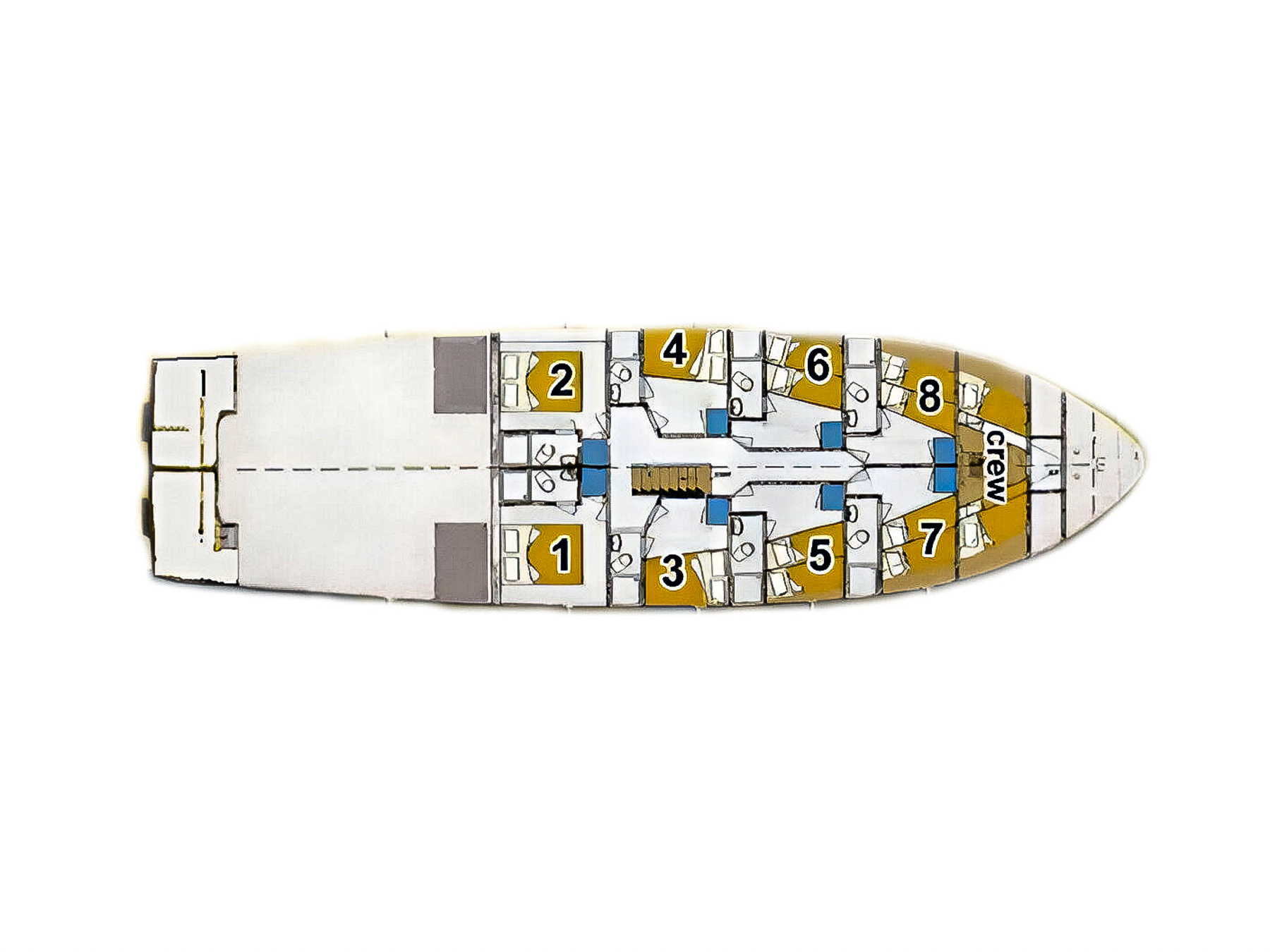 Deckplan of the Romanca luxury motor sailer in Croatia