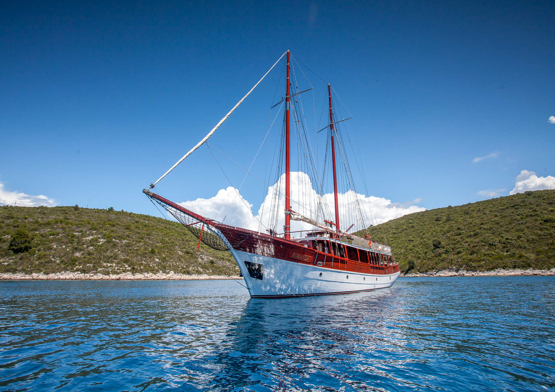 Facade of the Romanca luxury motor sailer in Croatia