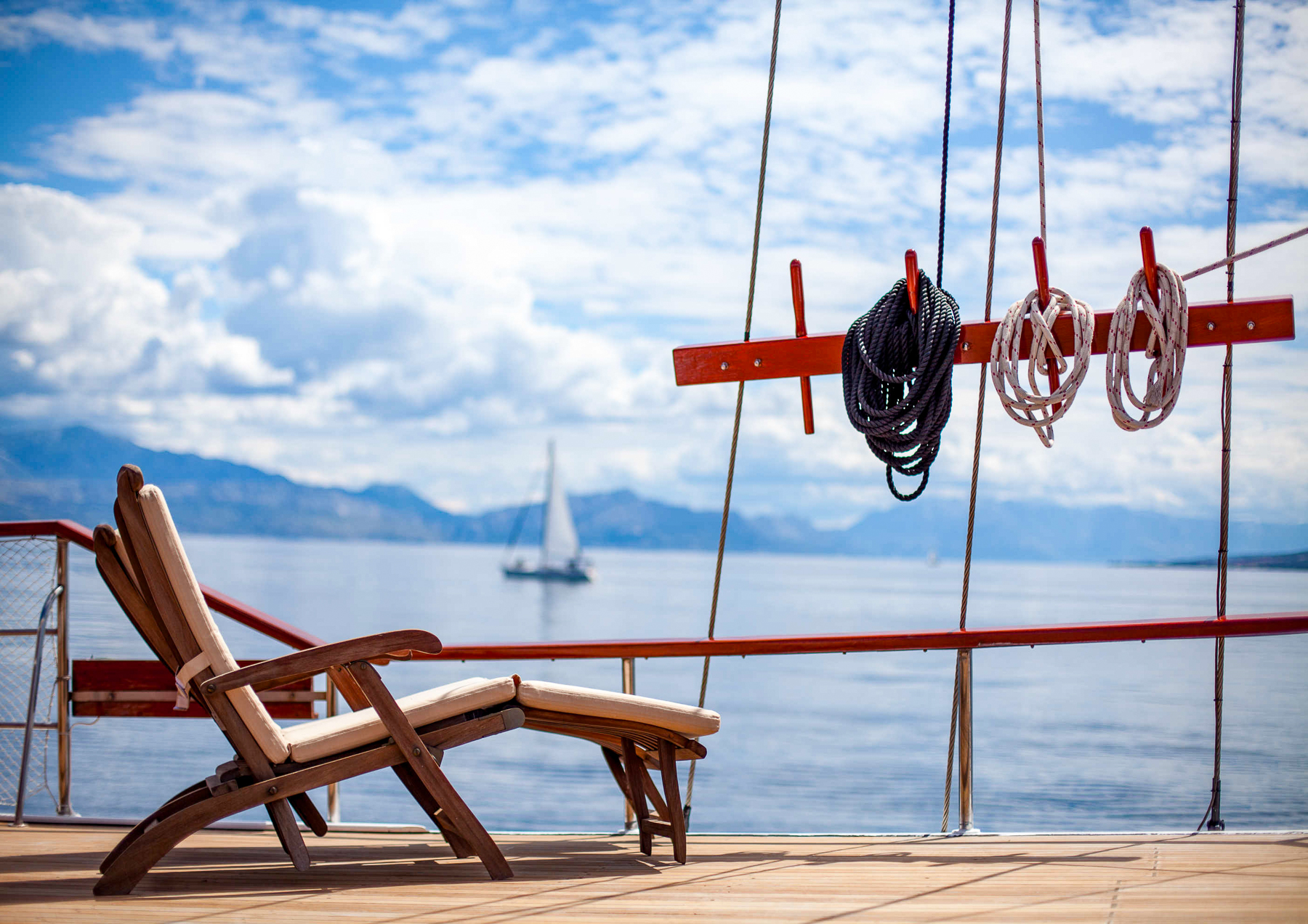 Lounger on the deck of the Romanca luxury motor sailer in Croatia