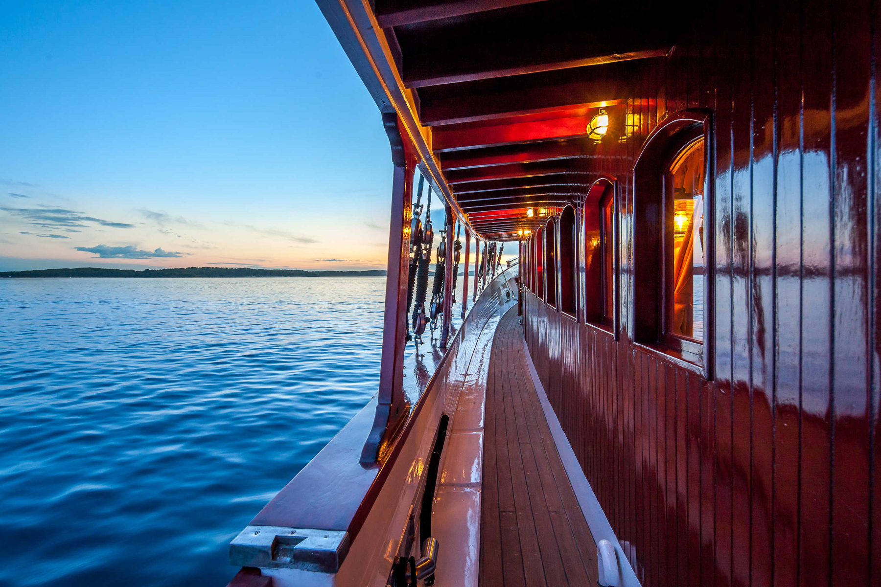 Side deck onboard the Romanca luxury motor sailer in Croatia