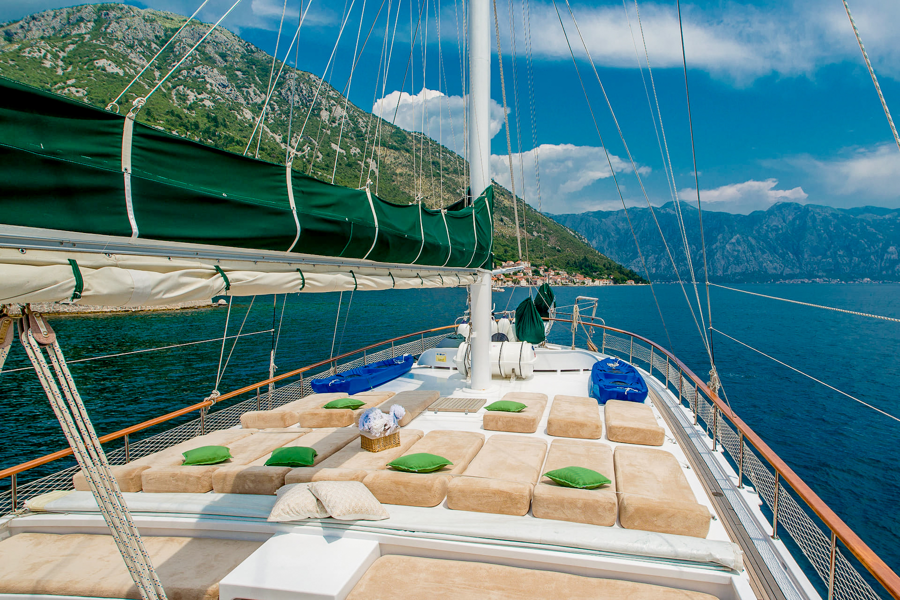 Loungers on the deck of the Sadri Usta I luxury gulet in Montenegro