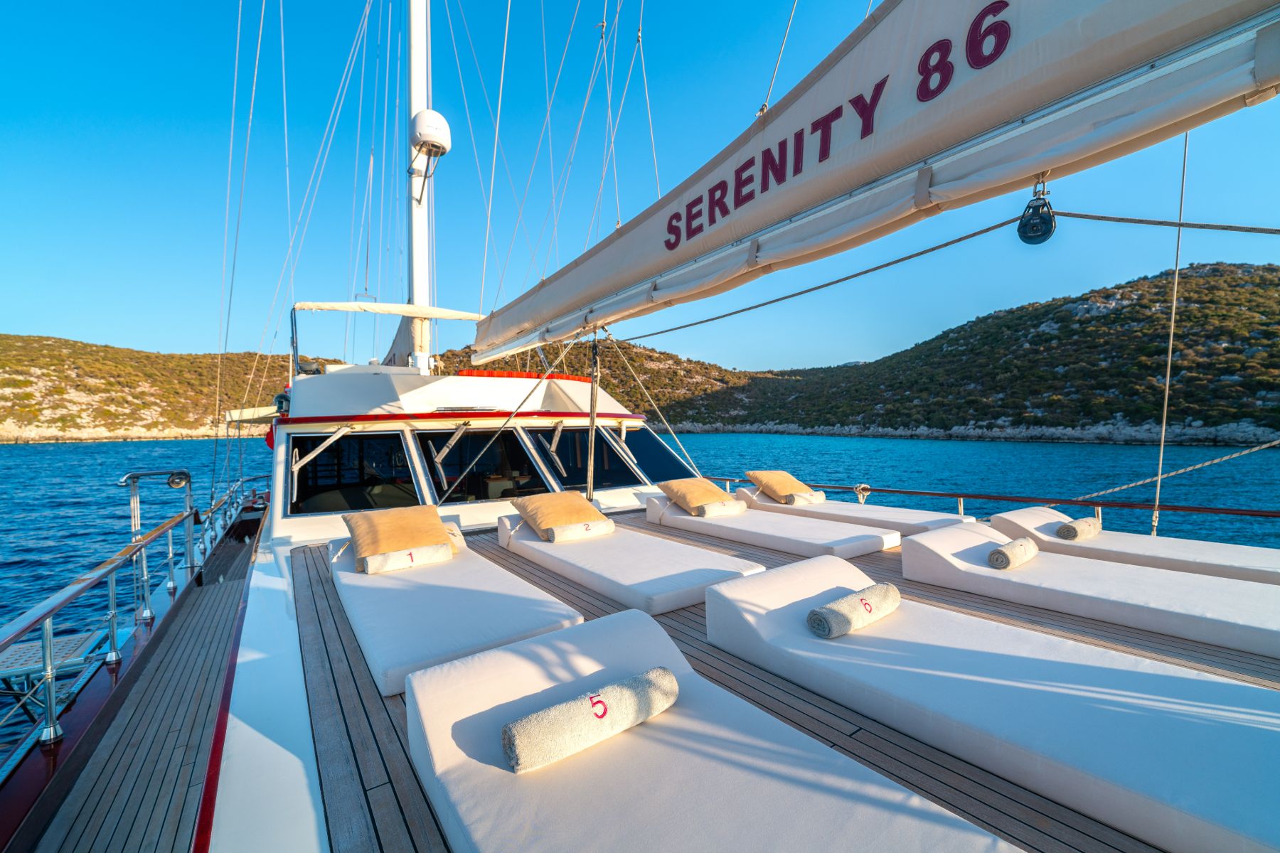 Loungers onboard the Serenity 86 luxury gulet in Turkey