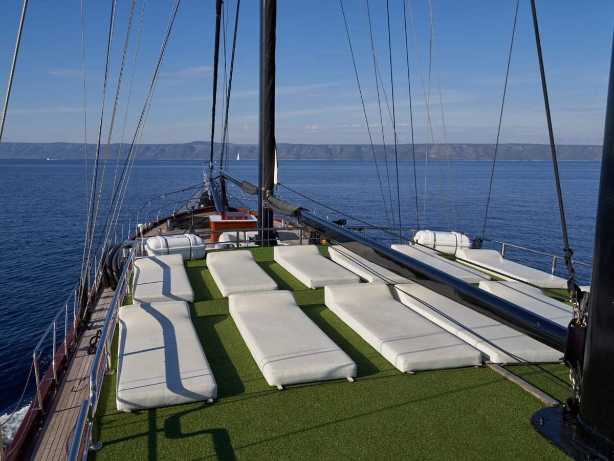 Loungers onboard the deck of the Stella Maris gulet in Croatia