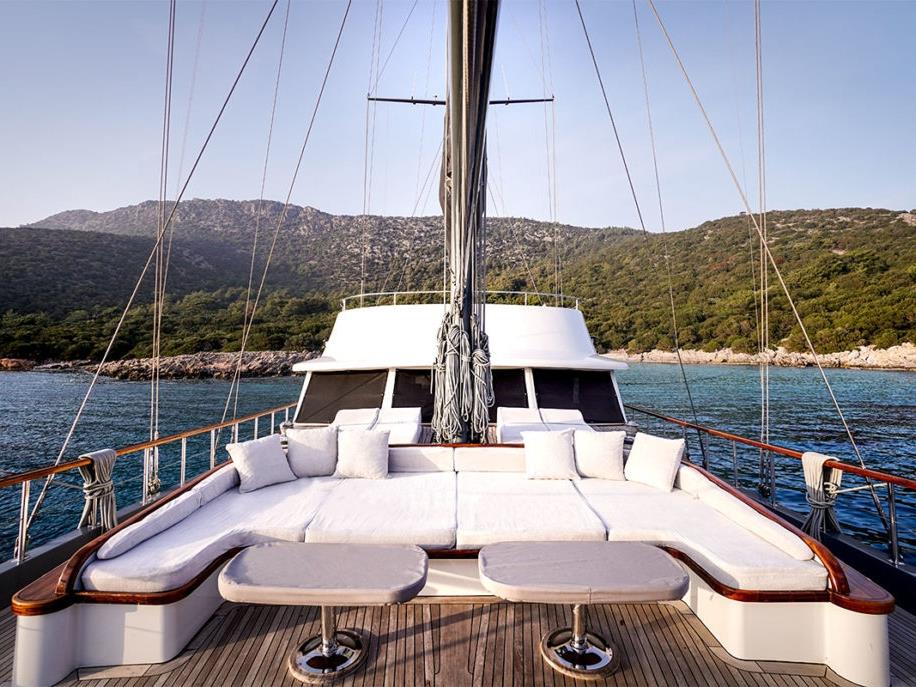 Lounging aera on the deck of the luxury gulet Virtuoso
