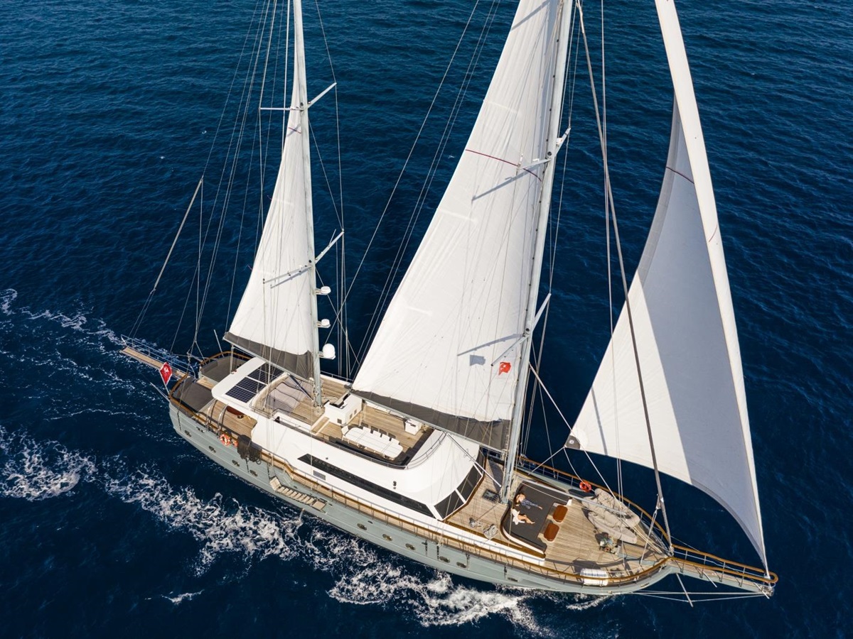 the luxury gulet Virtuoso sailing along the Greek Coast