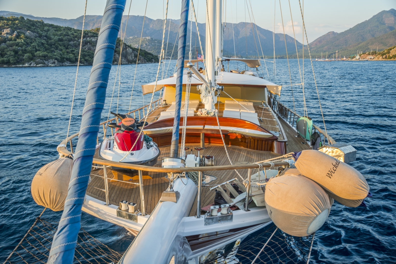 View from bowsprit on Wicked Felina in Turkey