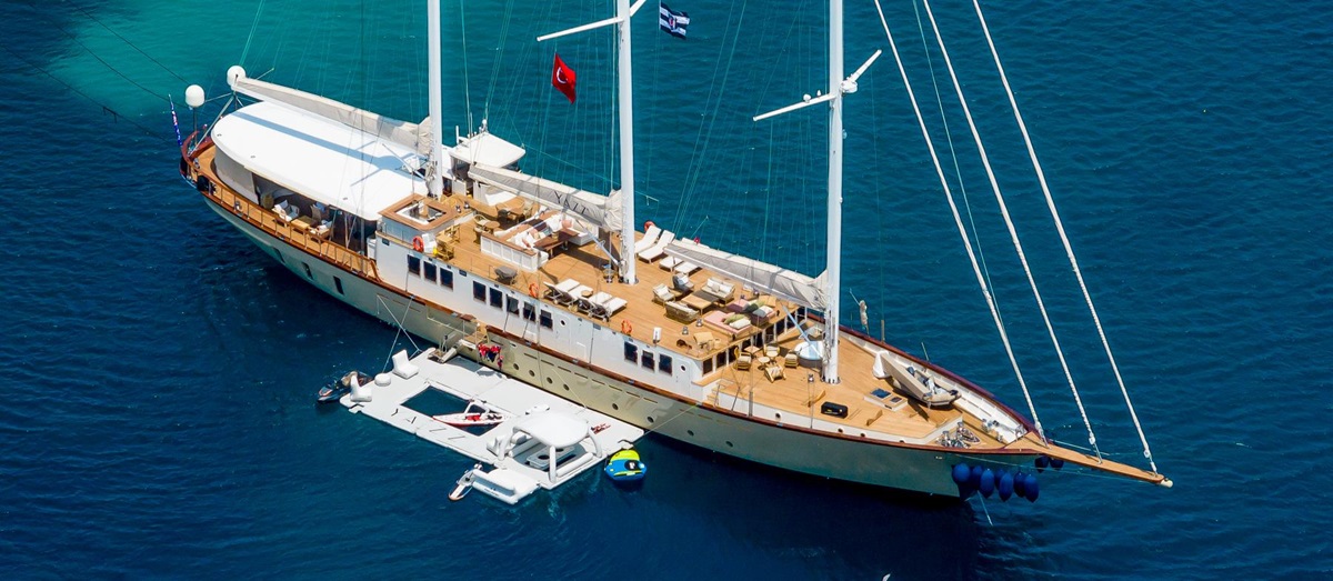 Aerial view of the Yazz luxury gulet in Greece