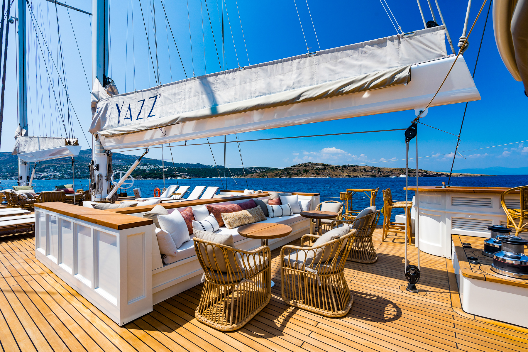 Alfresco lounge onboard the Yazz luxury gulet in Greece