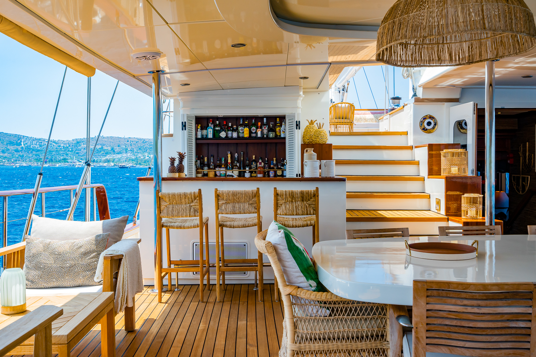 Bar onboard the Yazz luxury gulet in Greece