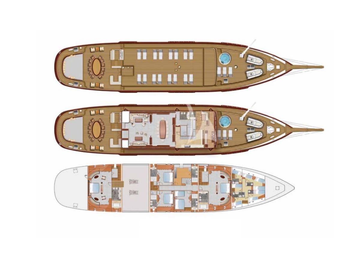 Deckplan of the Yazz luxury gulet in Greece